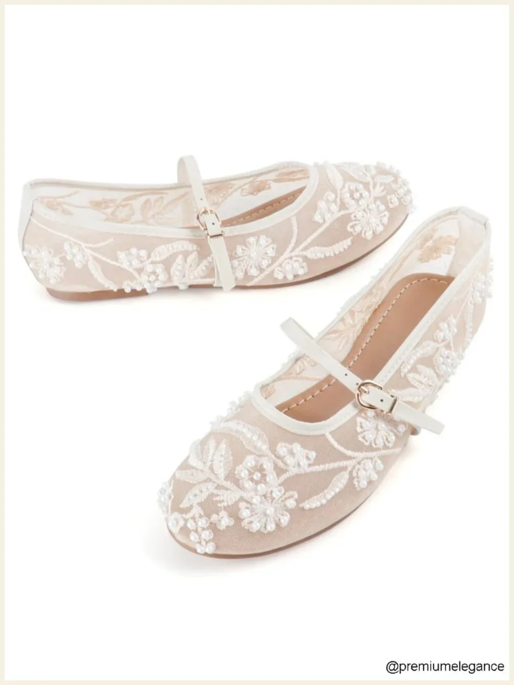 Floral Mesh Ballet Flats with Strap Women Slip On Round Toe Dress Shoes